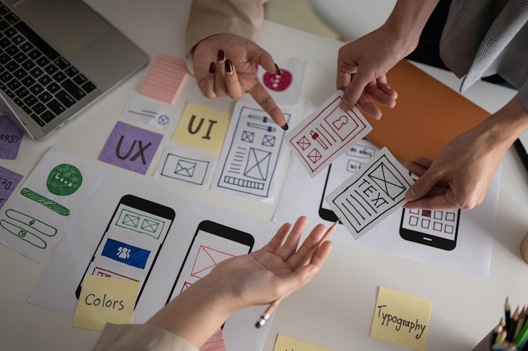 How to Choose the Right UI/UX Design Services Company for Your Business Woman presenting UI/UX design sketches on a whiteboard with the text "How to Choose the Right UI/UX Design Services Company for Your Business"